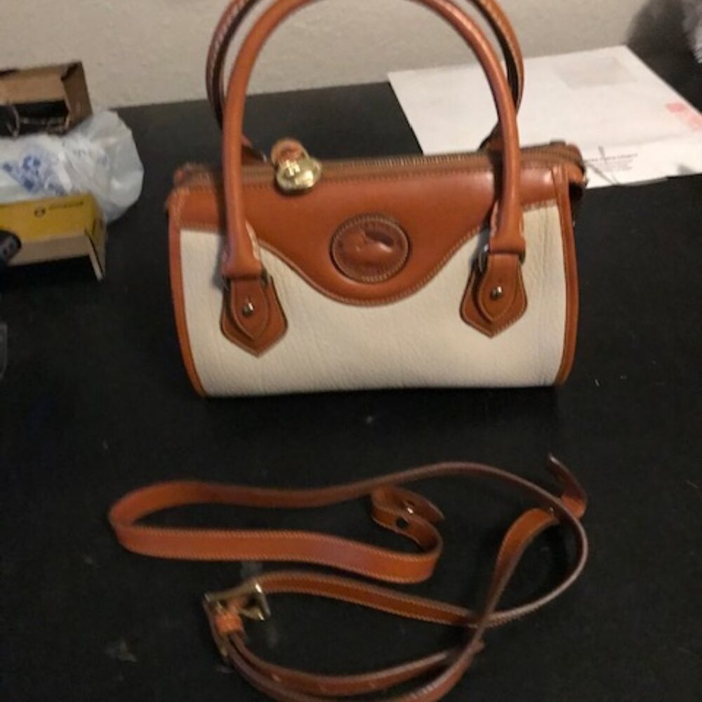 Dooney Bourke White Brown Vintage Satchel Doctor Bag All Weather Leather CLEAN!!